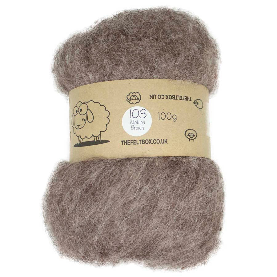 Carded NZ Wool For Needle Felting Batts -Mottled Brown #103