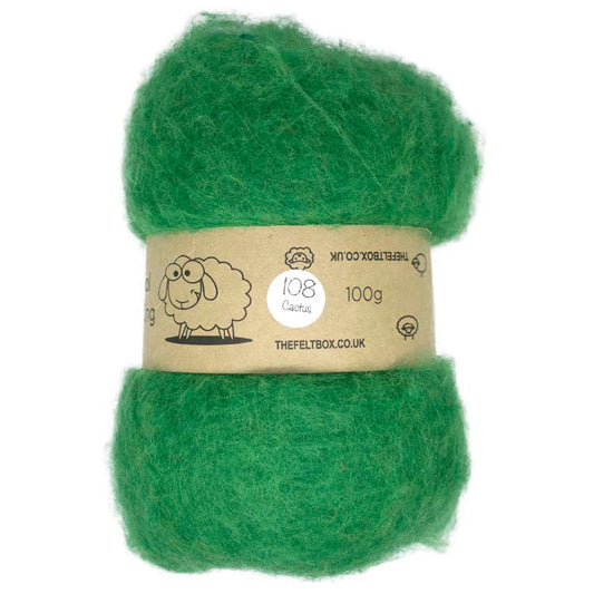 Carded NZ Wool For Needle Felting Batts - Generic Green- Cactus #108