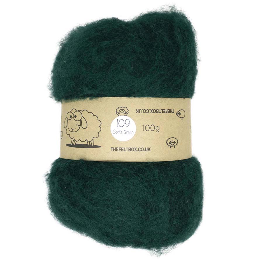 Carded NZ Wool For Needle Felting Batts - Bottle Green #109