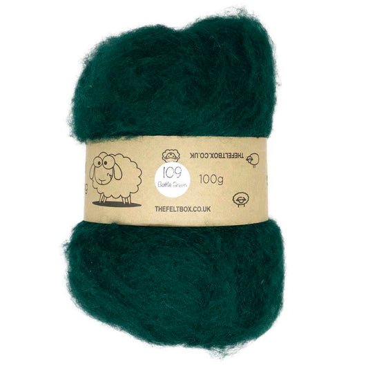 Carded NZ Wool For Needle Felting Batts - Bottle Green #109
