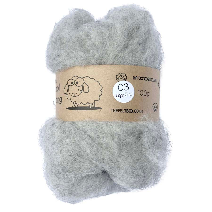 Carded NZ Wool For Needle Felting Batts - Light Grey #03