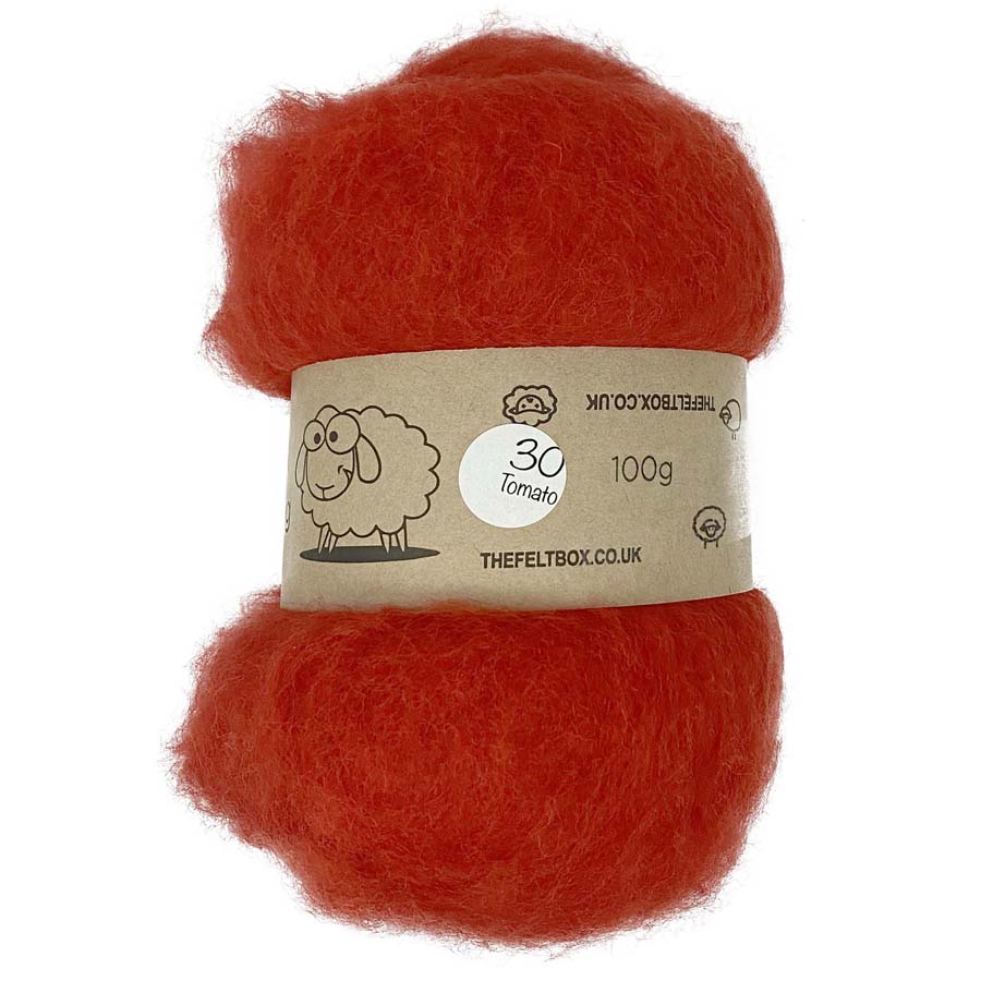 Carded NZ Wool For Needle Felting Batts - Red Tomato #30