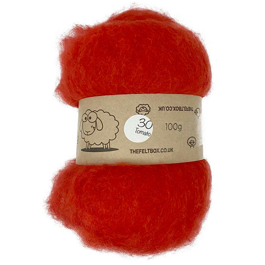 Carded NZ Wool For Needle Felting Batts - Red Tomato #30