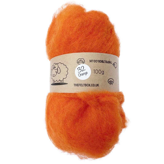Carded NZ Wool For Needle Felting Batts - Orange #32