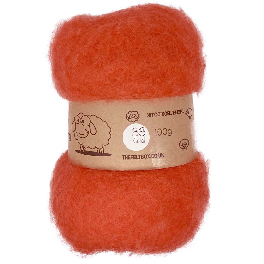 Carded NZ Wool For Needle Felting Batts - Coral #33
