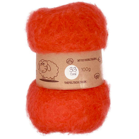 Carded NZ Wool For Needle Felting Batts - Coral #33