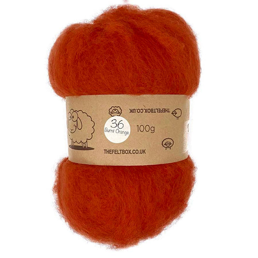 Carded NZ Wool For Needle Felting Batts - Burnt Orange #36