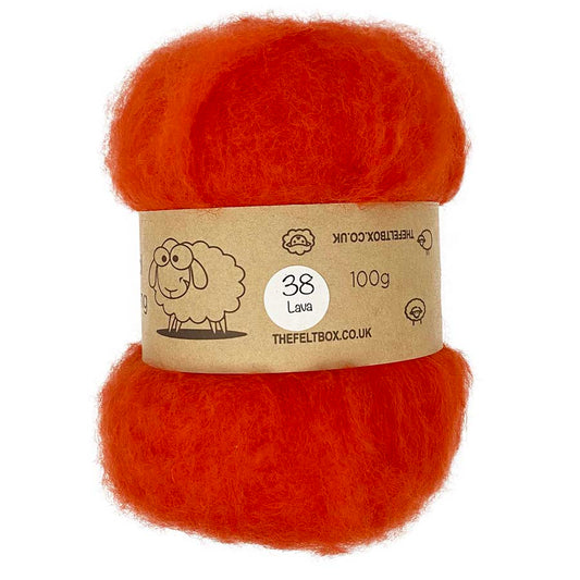 Carded NZ Wool For Needle Felting Batts - Lava #38