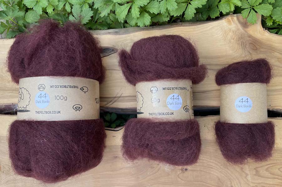 Carded NZ Wool For Needle Felting Batts - Dark Bordo  #44