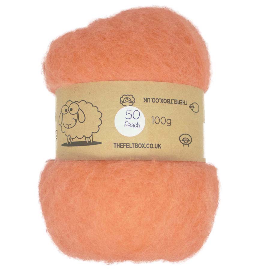 Carded NZ Wool For Needle Felting Batts - Peach #50
