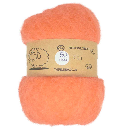 Carded NZ Wool For Needle Felting Batts - Peach #50