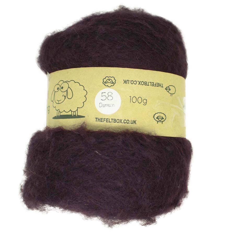 Carded NZ Wool For Needle Felting Batts - Damson #58