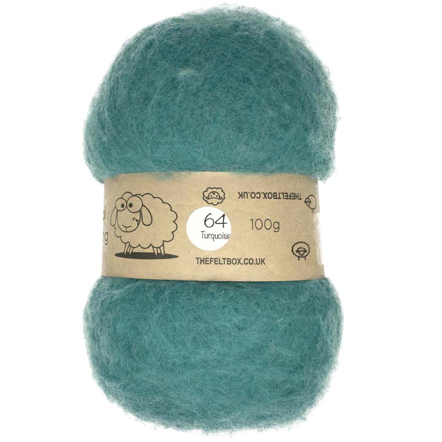 Carded NZ Wool For Needle Felting Batts - Turquoise #64