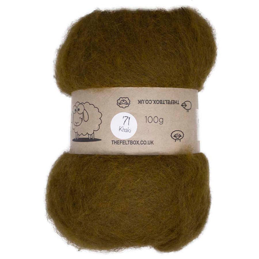 Carded NZ Wool For Needle Felting Batts - Khaki #71