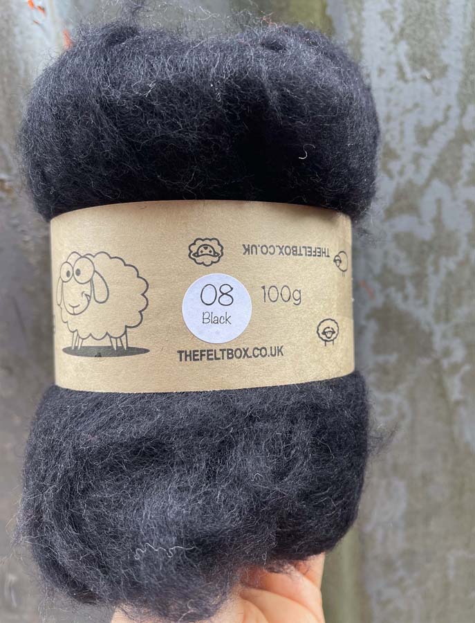Carded NZ Wool For Needle Felting Batts - Black #08