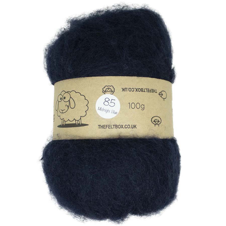 Carded NZ Wool For Needle Felting Batts - Midnight Blue #85