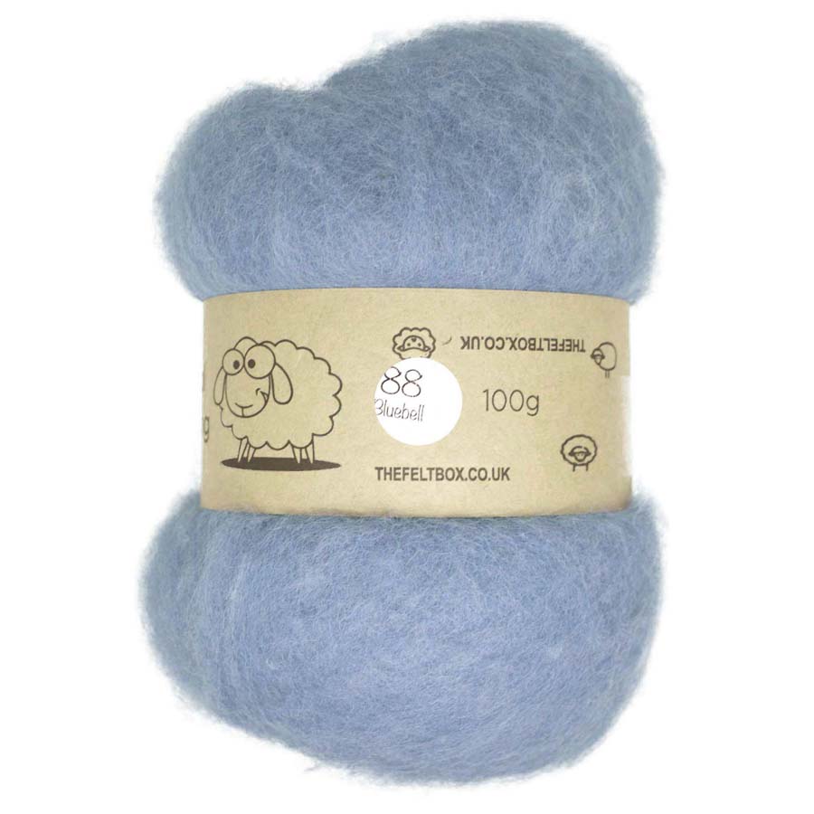 Carded NZ Wool For Needle Felting Batts - Bluebell #88