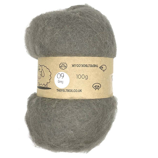 Carded NZ Wool For Needle Felting Batts - Mid Grey #09