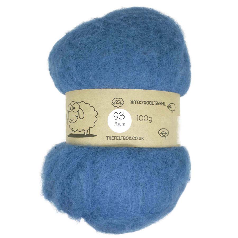 Carded NZ Wool For Needle Felting Batts - Azure #93