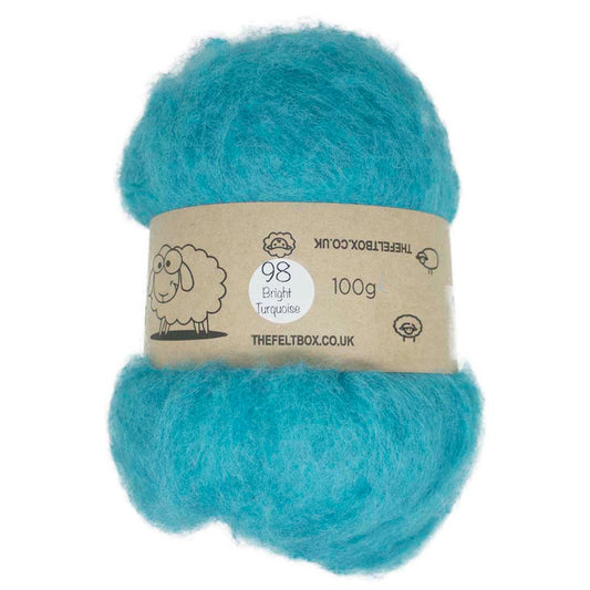 Carded NZ Wool For Needle Felting Batts - Bright Turquoise #98