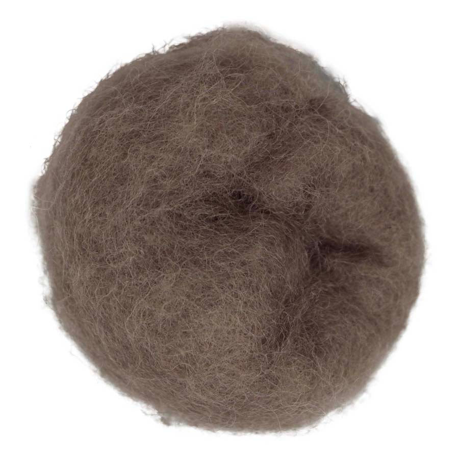 Ash – Warm grey-beige mid-tone shade of Maori carded wool with natural depth. 100g wool roving for needle felting, wet felting, and fibre art projects. Perfect for use as a base fibre, sturdy core, or smooth finishing layer.