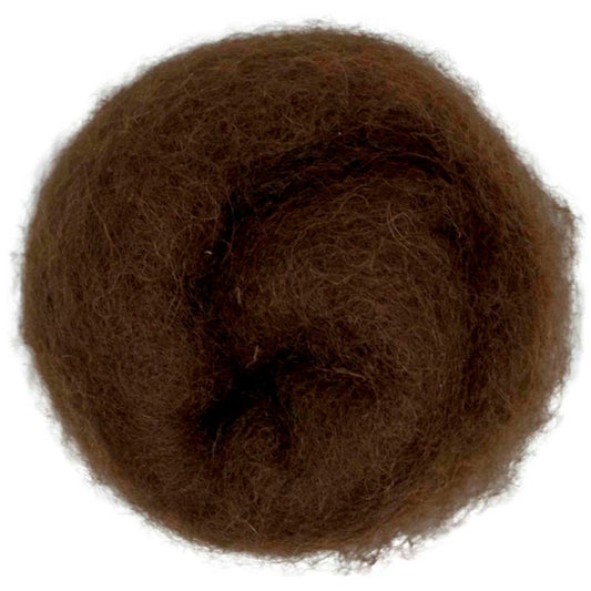 Bark – Rich dark brown shade of Maori carded wool with subtle red undertones. 100g wool roving for needle felting, wet felting, and fibre art. Great for use as a base fibre, dense core, or bold finishing layer.