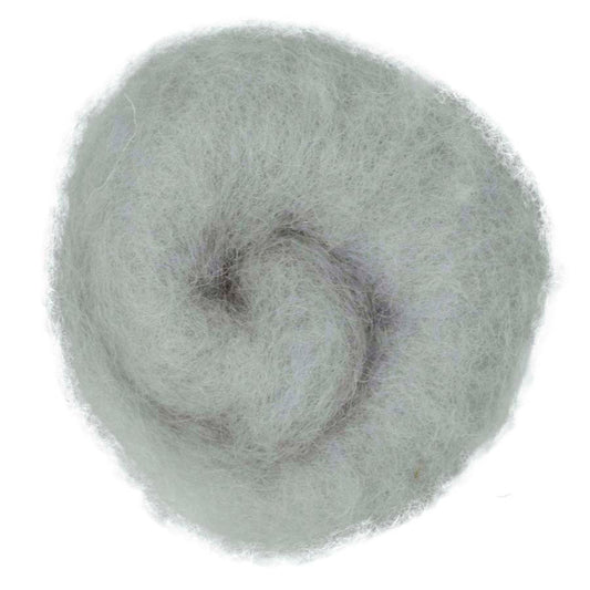 Cloud – Light blue-grey shade of Maori carded wool, the softest neutral in the range. 100g felting fibre for needle felting, wet felting, and craft projects. Works beautifully as a base wool, core layer, or smooth finishing fibre.