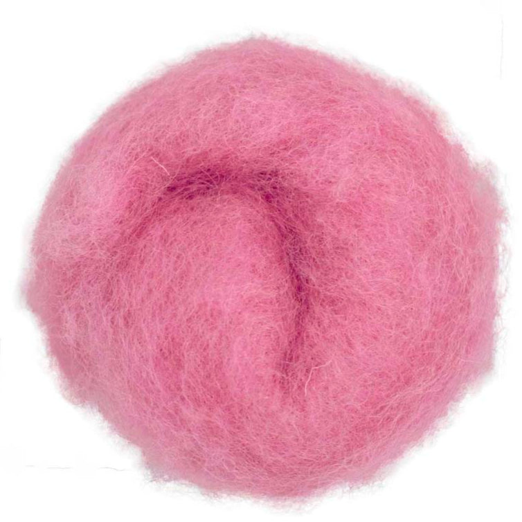 Cyclamen – Vibrant lilac-pink shade of Maori carded wool with a cool undertone. 100g wool roving for needle felting, wet felting, and fibre art. Ideal as a base fibre, firm core, or bright finishing touch.