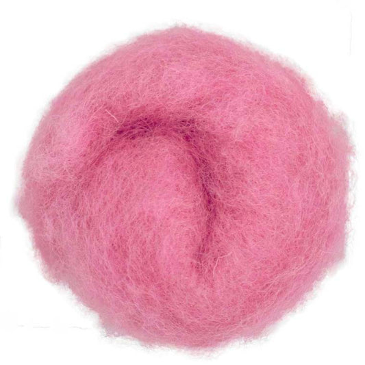 Cyclamen – Vibrant lilac-pink shade of Maori carded wool with a cool undertone. 100g wool roving for needle felting, wet felting, and fibre art. Ideal as a base fibre, firm core, or bright finishing touch.