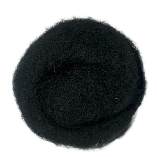 Dark – Near black dark grey shade of Maori carded wool with subtle depth. 100g felting fibre for needle felting, wet felting, and spinning. Perfect as a strong base, dense core, or bold finishing wool.