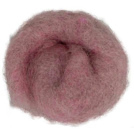 Dust – Soft dusty pink-grey melange shade of Maori carded wool with an organic feel. 100g felting wool for needle felting, wet felting, and craft projects. Ideal as a base fibre, supportive core, or subtle finishing layer.