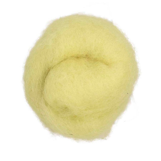 Light – Pale, soft yellow with warmth. Closest to #104 Sunshine in NZ. 100g Maori carded wool felting fibre for needle felting, wet felting, and spinning. Use as base, core, or finishing wool.