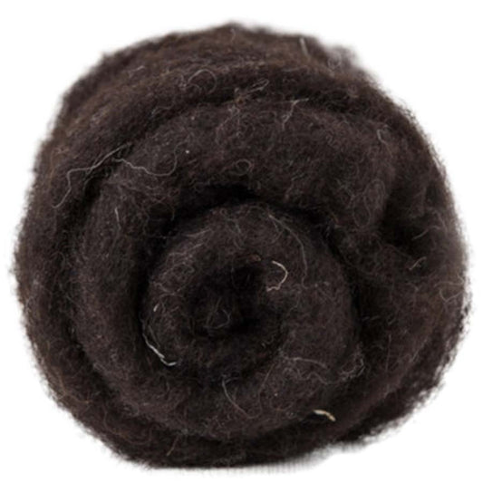 Natural Brown – Deep earthy brown shade of Maori carded wool with natural warmth. 100g wool roving for needle felting, wet felting, and spinning. Great for use as a base fibre, dense core, or rich finishing wool.