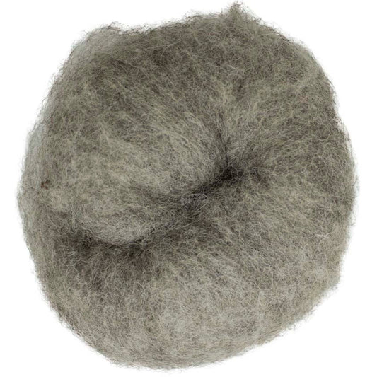 Natural Grey – Soft muted grey melange shade of Maori carded wool with warm undertones. 100g felting wool for needle felting, wet felting, and fibre art. Perfect as a base fibre, supportive core, or subtle finishing layer.