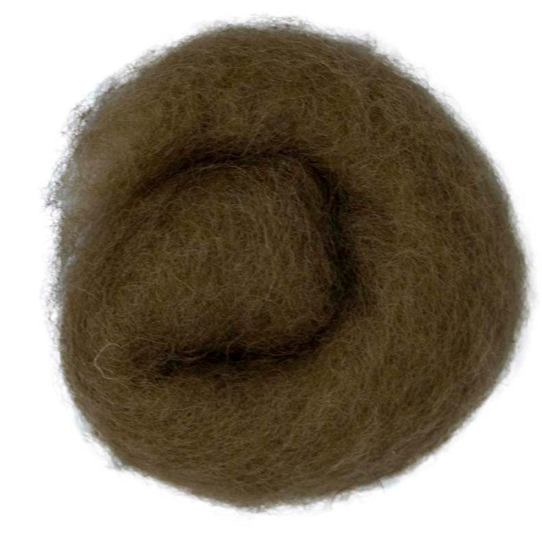 Nut – Warm, rich mid-brown shade of Maori carded wool. 100g wool roving for felting, wet felting, and spinning. Excellent as a core wool, background layer, or for finishing details.