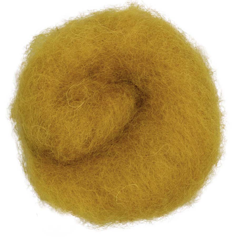 Saffron – Deep golden yellow shade of Maori carded wool with an earthy warmth. 100g felting wool for needle felting, wet felting, and fibre crafts. Perfect as a base layer, core wool, or bright finishing detail.