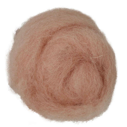 Shell – delicate shell pink shade of Maori carded wool. 100g felting fibre for needle felting, wet felting, and craft projects. Use as base wool, core fibre, or a smooth finishing layer.