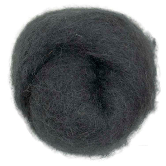 Storm – Cool dark grey-blue shade of Maori carded wool with a moody depth. 100g wool roving for needle felting, wet felting, and fibre crafts. Ideal for use as a base fibre, strong core, or smooth finishing wool.