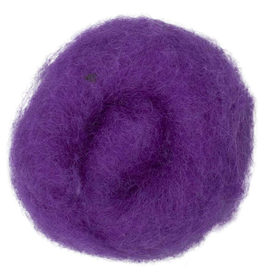 Theatre – Vibrant purple shade of Maori carded wool with a rich red undertone. 100g felting fibre for needle felting, wet felting, and craft projects. Great as a base wool, supportive core, or bold finishing detail.