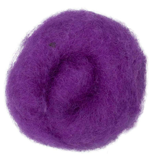 Theatre – Vibrant purple shade of Maori carded wool with a rich red undertone. 100g felting fibre for needle felting, wet felting, and craft projects. Great as a base wool, supportive core, or bold finishing detail.