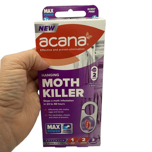 Acana Max hanging moth killer pack held in hand | The Felt Box
