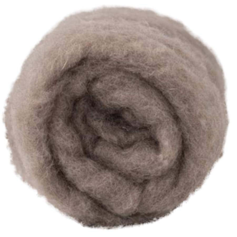 Ash – Warm grey-beige mid-tone shade of Maori carded wool. 100g felting wool for needle felting, wet felting, and fibre crafts. Perfect for use as a base layer, sturdy core, or smooth finishing wool.