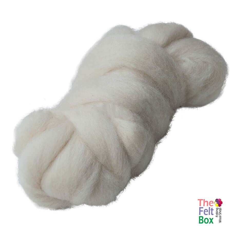 Wool Top British English 30 mic 56's Felting and Spinning Fibre Natural Off- White