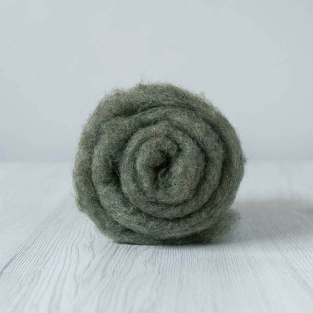Carded Maori DHG Wool Needle Felting Batt Mixed Speckled Green Brush