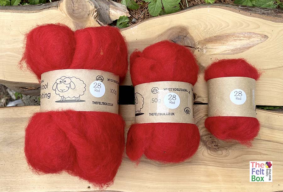 Carded NZ Wool For Needle Felting Batts - Red #28