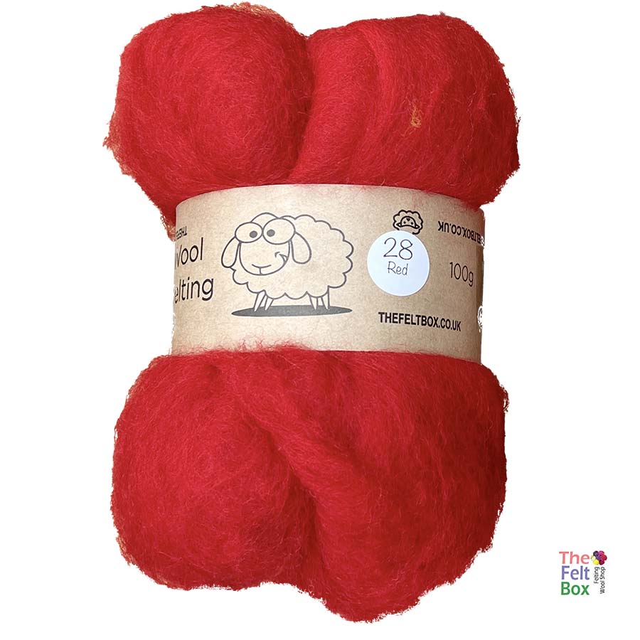 Needle Felting Wool Carded Batts Red ( 28 )