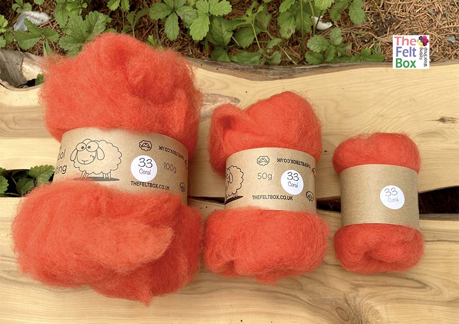 Carded NZ Wool For Needle Felting Batts - Coral #33