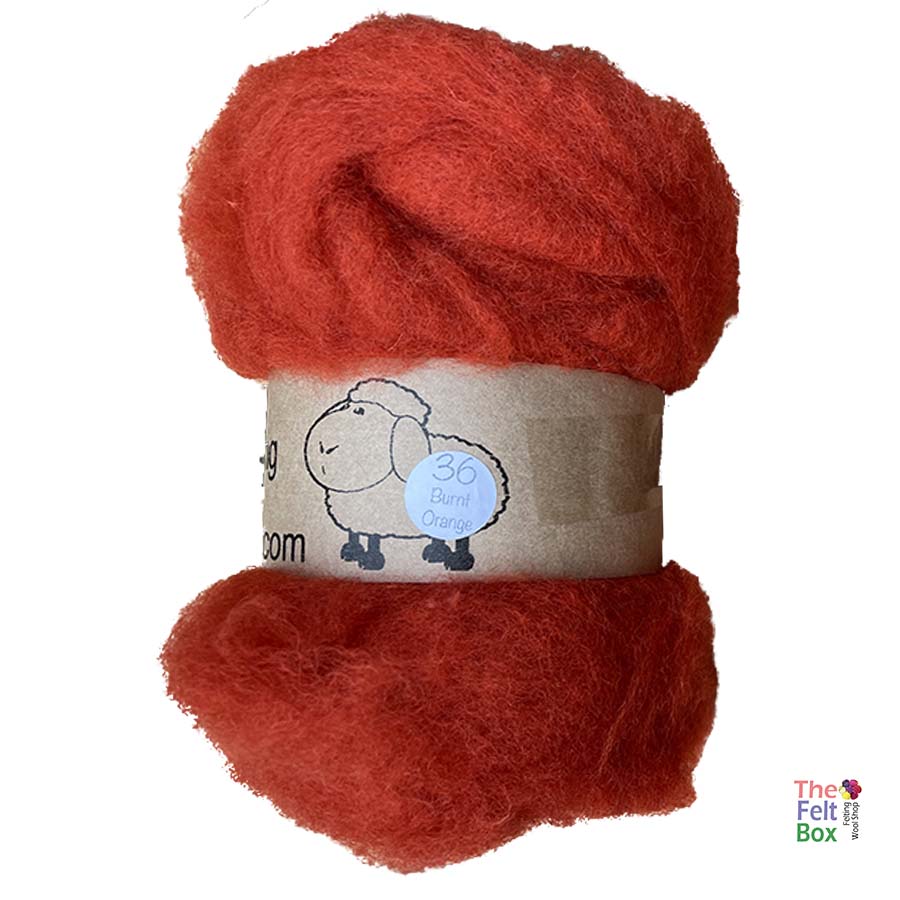 Needle Felting Wool Carded Batts Burnt Orange ( 36 )