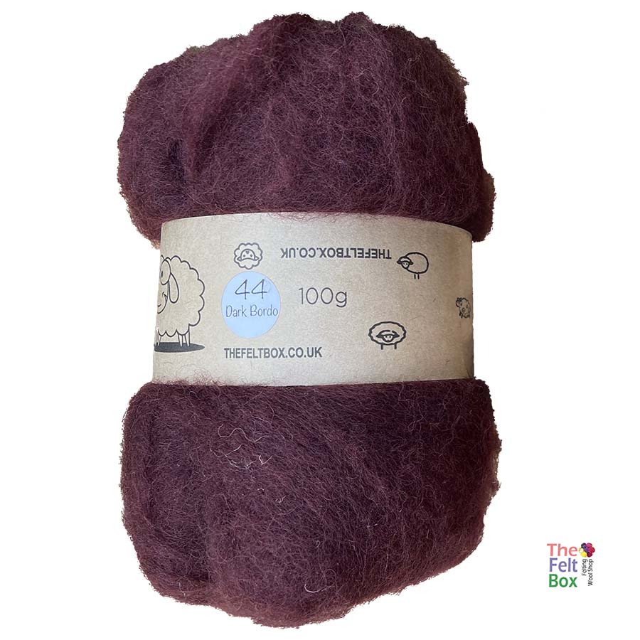Needle Felting Wool Carded Batts Dark Bordo ( 44 )