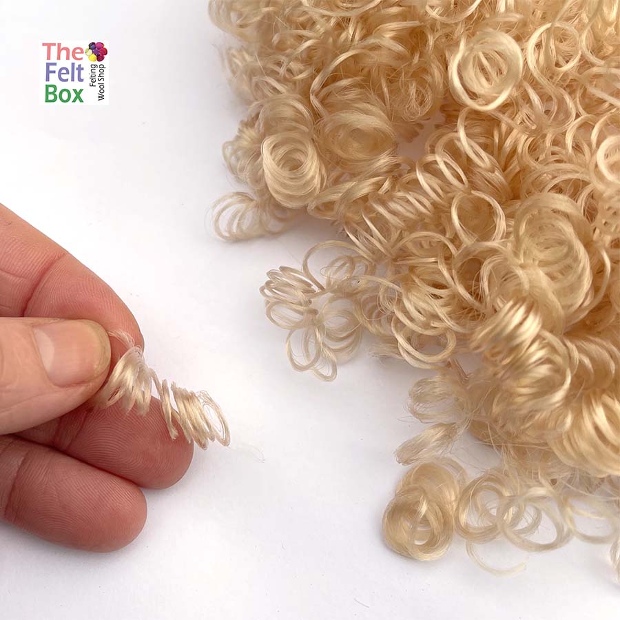 Curly Synthetic Hair Fibre Vegan Wool White or Beige
